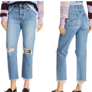 Levi’s Premium Wedgie Straight Jeans High Rise Women’s 28 Blue Wash Button Fly